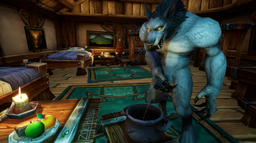 activision anthro balls blizzard_entertainment bodily_fluids canid canine chamber chamber_pot fur genital_fluids genitals glowing glowing_eyes happy hi_res male mammal nude peeing penis relieved solo tavern urine urine_stream warcraft watersports were werecanid werecanine werewolf worgen zolthan32