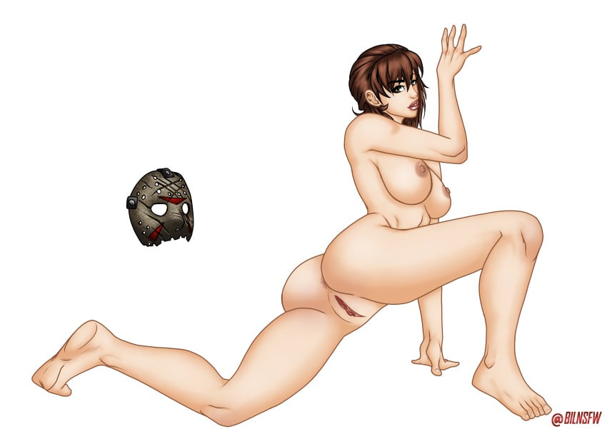 1girls anus anus_peek areolae ass ass barefoot bent_legs bilcassonato bilnsfw breasts brown_eyes brown_hair butt_crack completely_naked completely_naked_female completely_nude completely_nude_female female female_only friday_the_13th friday_the_13th:_the_game full_body hockey_mask light-skinned_female light_skin looking_at_viewer mask matching_hair/eyes naked naked_female nipples nude nude_female pussy soles solo solo_female tiffany_cox white_background