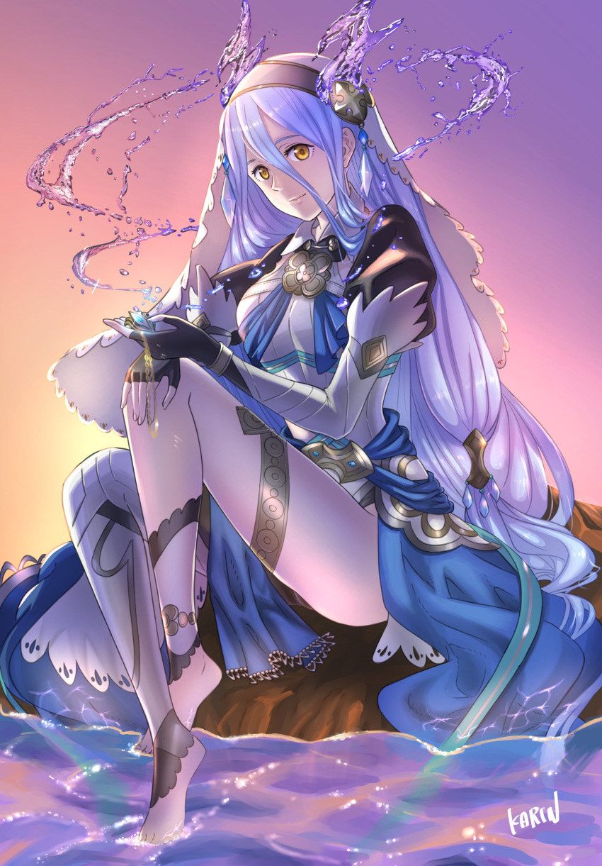 1girls 6nutqd2kwd0iqcl absurdres alternate_costume azura_(fire_emblem) azura_(song's_reflection)_(fire_emblem) barefoot blue_hair dress fake_horns feet female fingerless_gloves fire_emblem fire_emblem_fates fire_emblem_heroes gloves hair_between_eyes hairband highres horns hydrokinesis juliet_sleeves long_hair long_legs long_sleeves looking_at_viewer nintendo official_alternate_costume puffy_sleeves sitting_on_rock smile solo thighs toes veil very_long_hair water yellow_eyes