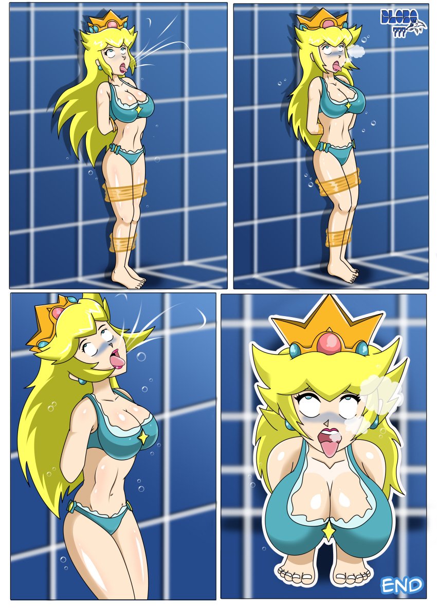 air_bubbles big_breasts bondage breasts dlobo777 drowning female lipstick mario_(series) princess_peach swimsuit underwater