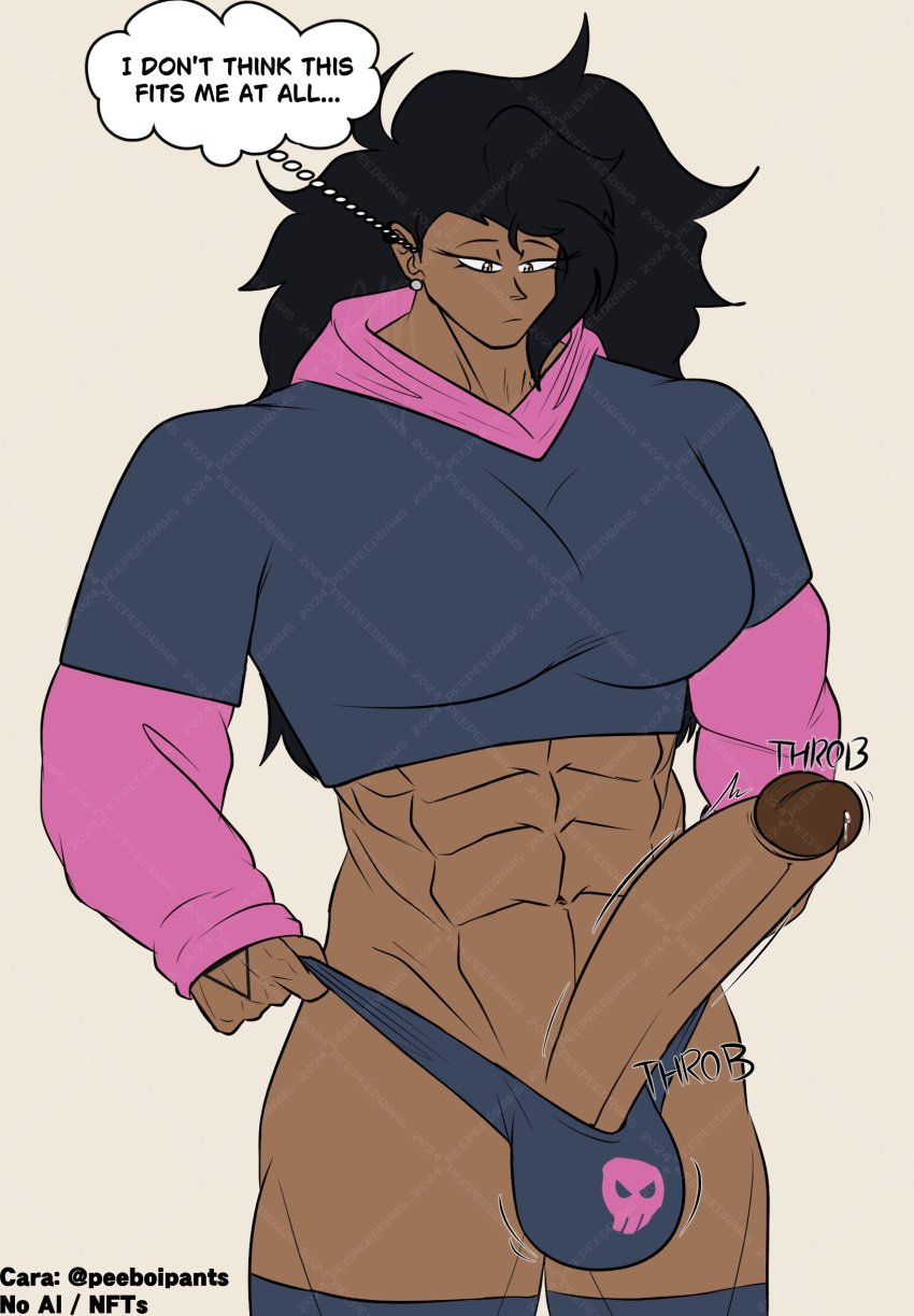 1girls 2d 2d_(artwork) abs balls_in_panties black_panties clothed clothed_futanari clothing dark-skinned_futanari dark_skin draw_your_oc_in_this futa_only futanari hoodie intersex long_hair monica_clark muscles muscular muscular_futanari oc original_character solo solo_futa tagme thespicyname