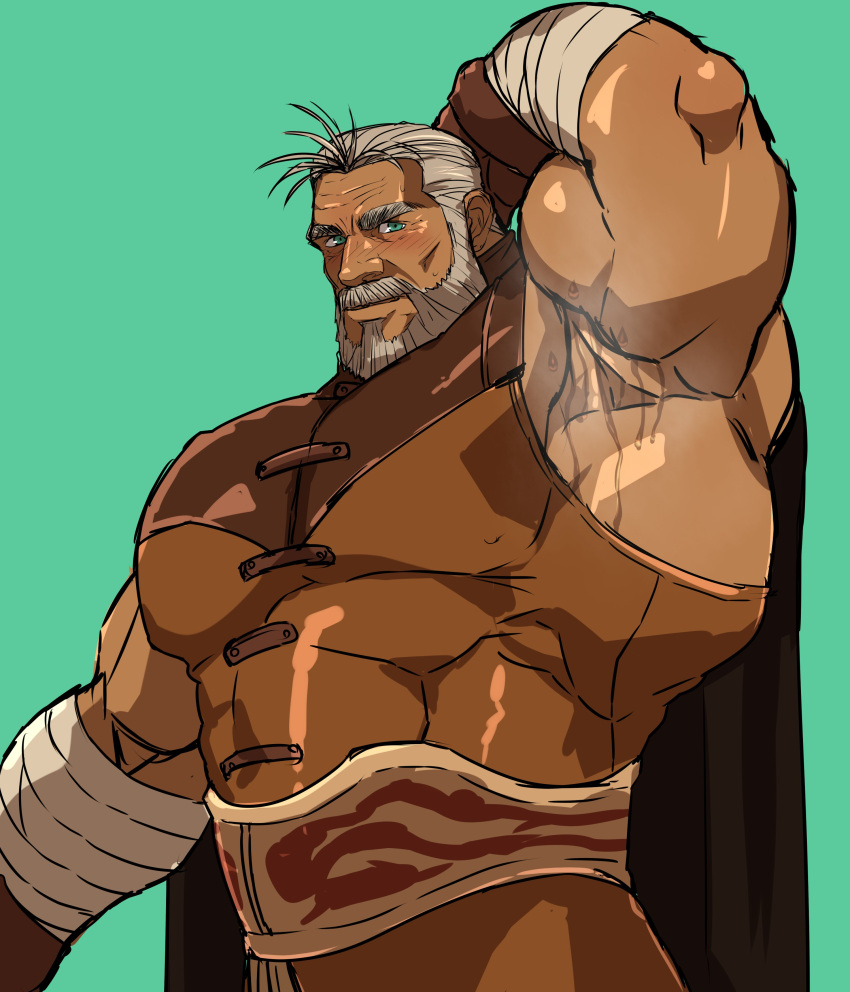 armpit bara beard facial_hair final_fantasy final_fantasy_vii hand_behind_head hitenmaru male male_only muscles muscular musk rashard_zangan solo solo_male sweat sweating