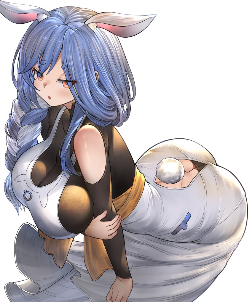 1girls alternate_version_at_source animal_ears breasts bunny_ears bunny_girl bunny_tail clothed clothing edited female female_only highres hololive hololive_fantasy hololive_japan holomilfs honkivampy huge_breasts large_breasts light-skinned_female light_skin looking_at_viewer milf pekomama simple_background solo virtual_youtuber white_background