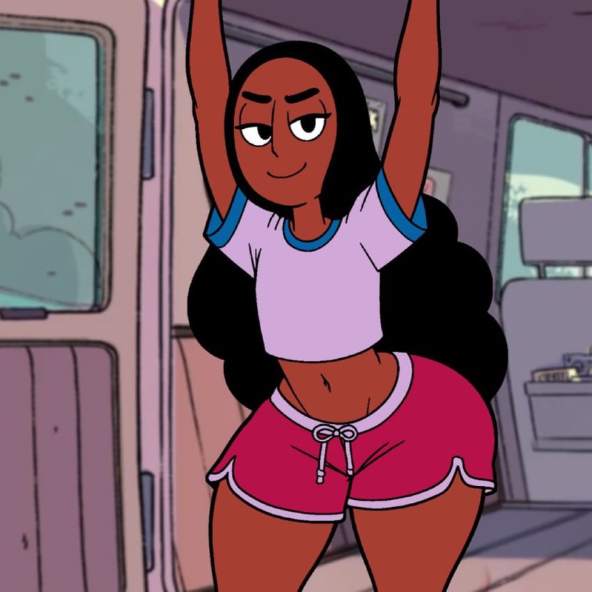 blackmorty_(artist) booty_shorts connie_maheswaran flat_chest huge_ass looking_at_viewer smug solo steven_universe thick_thighs vehicle