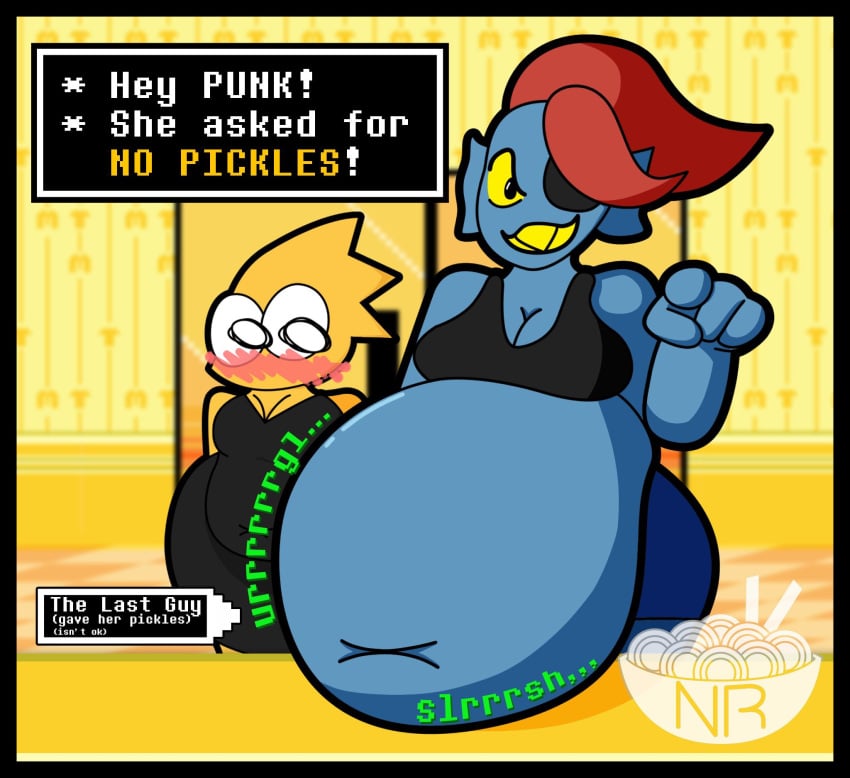 2d alphys anthro blush eating humanoid implied_vore lizard_girl lizard_humanoid questionable questionable_consent reptile reptile_humanoid soft_vore stuffing undernom undertale undertale_(series) undyne unwilling_vore vore