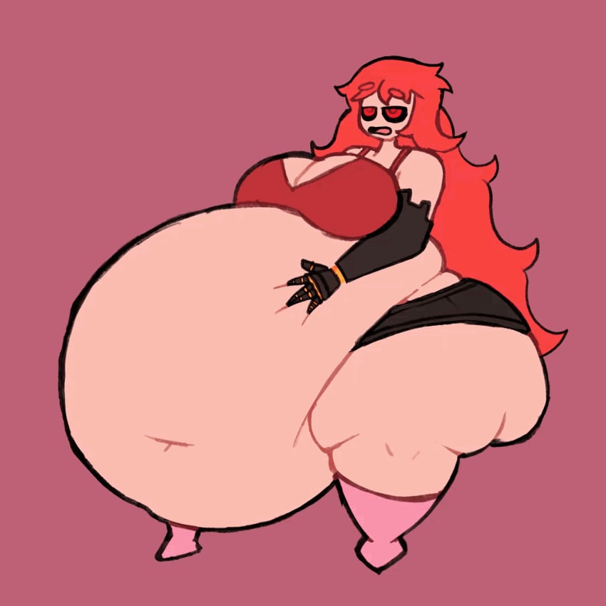 1girls animated ass belly big_ass big_breasts bra breasts burping fat_fetish female ghornyb hyper_belly obese panties red_eyes red_hair scarlet_(ghornyb) sex thighs