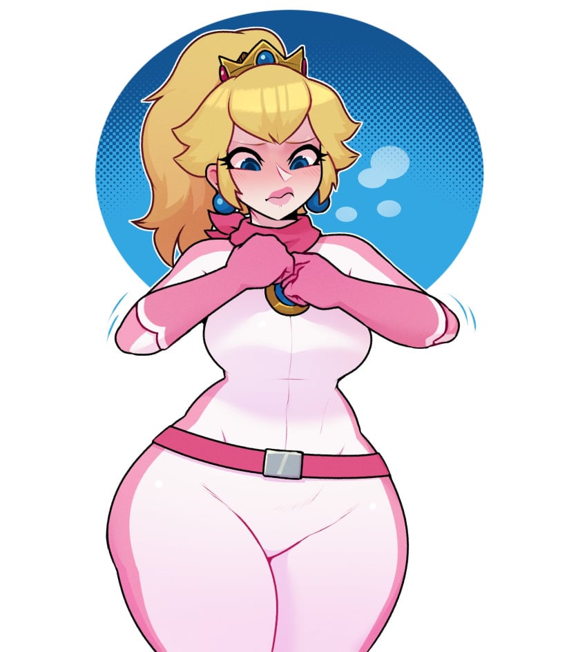 1girls big_breasts blonde_hair blue_eyes bodysuit breasts clothed clothing dabble female large_breasts long_hair mario_(series) mario_kart motorcycle_suit ponytail princess_peach thick_thighs wide_hips wide_thighs