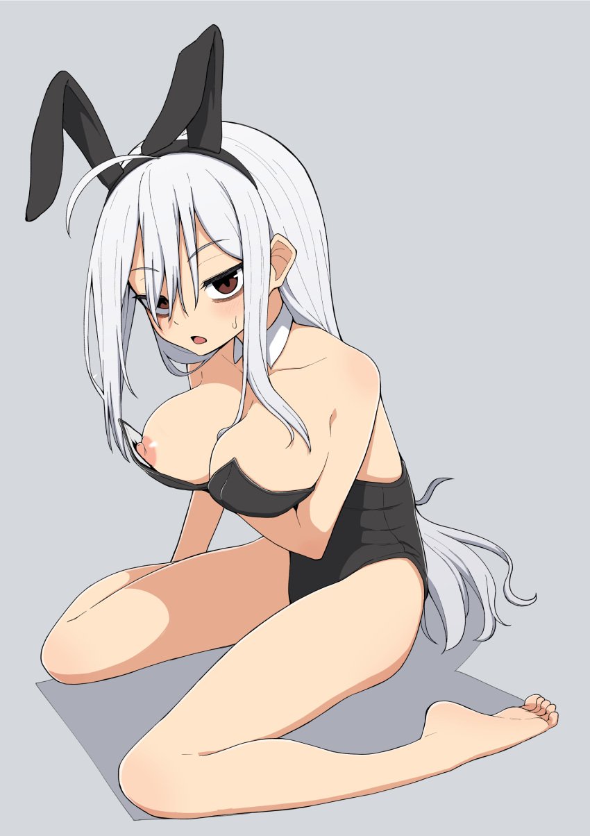 bunny_girl bunnysuit hand_on_breast salpin white_hair