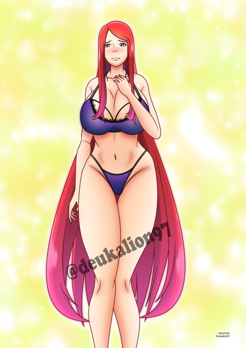 1girls alternate_version_available bare_arms bare_legs bare_shoulders bare_thighs big_breasts blue_eyes blush bra breasts busty cleavage cloudy_sky cute deukalion97 embarrassed english_text female female_focus female_only frown hairclip hi_res high_resolution highres hourglass_figure imminent_incest implied_incest inviting inviting_to_sex large_breasts light-skinned_female light_skin lingerie long_hair looking_at_viewer mature mature_female milf naruto naruto_(series) naruto_shippuden nose_blush offering offering_to_viewer pale-skinned_female pale_skin panties pinup presenting presenting_self purple_bra purple_lingerie purple_panties purple_thong purple_underwear red_hair shounen_jump sky smile solo solo_female solo_focus standing talking talking_to_another text thong underwear uzumaki_kushina very_long_hair voluptuous wide_hips yellow_sky