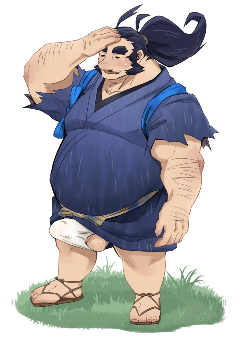 balls bara big_nose blush boner bulge closed_eyes edelweiss_(studio) erection fundoshi japanese_clothes kumao male male_only musclegut muscles muscular penis sakuna_of_rice_and_ruin sideburns solo solo_male source_request tauemon tensui_no_sakuna-hime tied_hair year_request