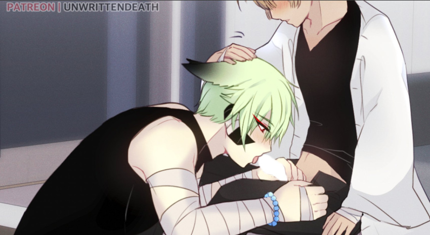 2boys adiel cleo_(unwritten_death) death_(personification) gay gay_blowjob handjob male male_focus muerte_(muerte_no_escrita) muerte_no_escrita nekomimi oral_sex penis_out sex tagme unwritten_death webtoon