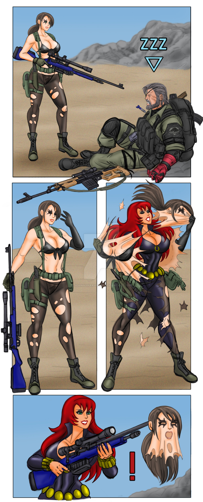 1girls abs athletic athletic_female avengers big_ass big_breasts bimbo black_widow_(marvel) bodysuit breasts busty cleavage clothed_female curvy digital_media_(artwork) disguise female female_focus fit fit_female gun hips hourglass_figure huge_ass huge_breasts human human_only johnnyharadrim kojima_productions konami large_ass large_breasts legs light-skinned_female light-skinned_male light_skin lips male marvel marvel_comics mature mature_female metal_gear metal_gear_(series) metal_gear_solid metal_gear_solid_v natasha_romanoff quiet_(metal_gear) red_hair sleeping spy stefanie_joosten thick thick_legs thick_thighs thighs toned toned_female top_heavy torn_pants unzipped unzipped_bodysuit upper_body venom_snake voluptuous waist wide_hips