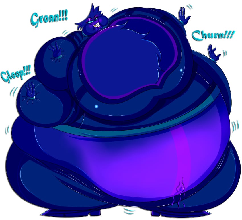 4_arms angel_dust_(hazbin_hotel) arachnid arachnid_humanoid belly belly_button big_breasts blue_body blue_eyes blue_skin blueberry blueberry_boy blueberry_inflation bulge bulge_through_clothing demon fluffy_chest gold_tooth groan groaning gurgle gurgling gurgling_noise hazbin_hotel inflation juice leaking leaking_juice multi_arm multi_limb puffed_cheeks puffy_cheeks puffy_lips renardgia slosh sloshing sloshing_belly smile spherical_inflation spider spread_legs stain stained_clothes stained_tracksuit sunken_arms sunken_limbs tracksuit