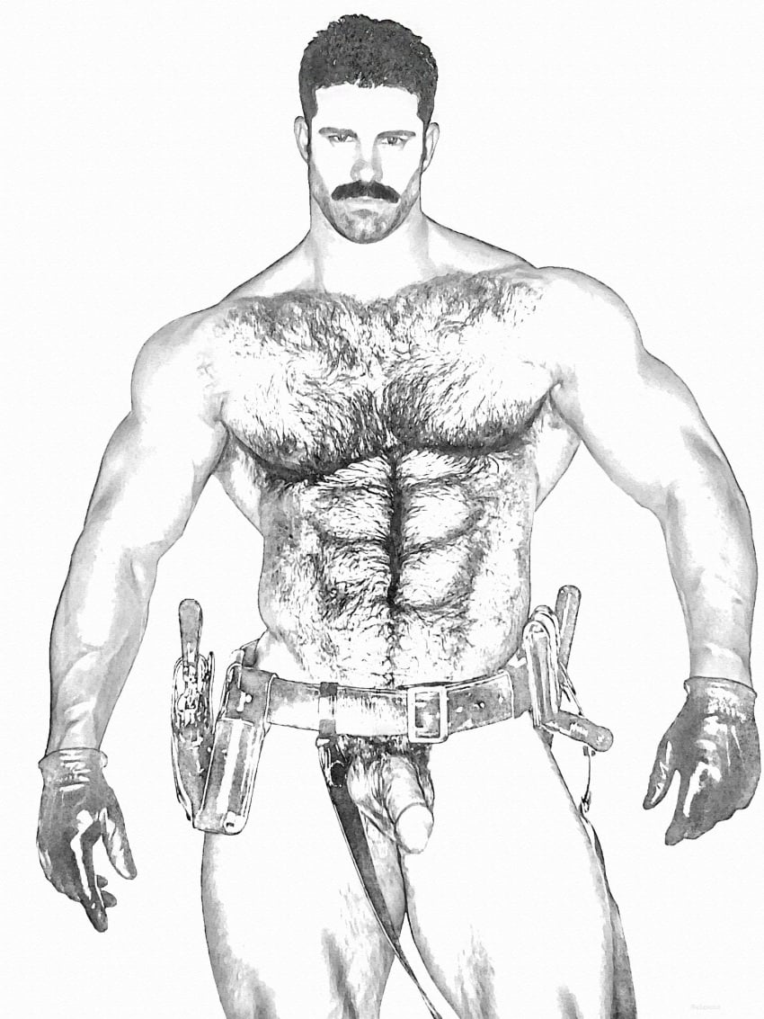 1boy abs ass balls ballsack belenos_(artist) biceps black_and_white body_hair bodybuilder bulging_biceps circumcised facial_hair flaccid_penis gay gay_pornstar hairy_chest hairy_male human looking_at_viewer male male_only male_pubic_hair manly mature_male monochrome mostly_nude_male muscles muscular_male mustache pecs penis pete_kuzak porn_star real_person scrotum sketch standing testicles thick_thighs tool_belt uncolored veiny_penis