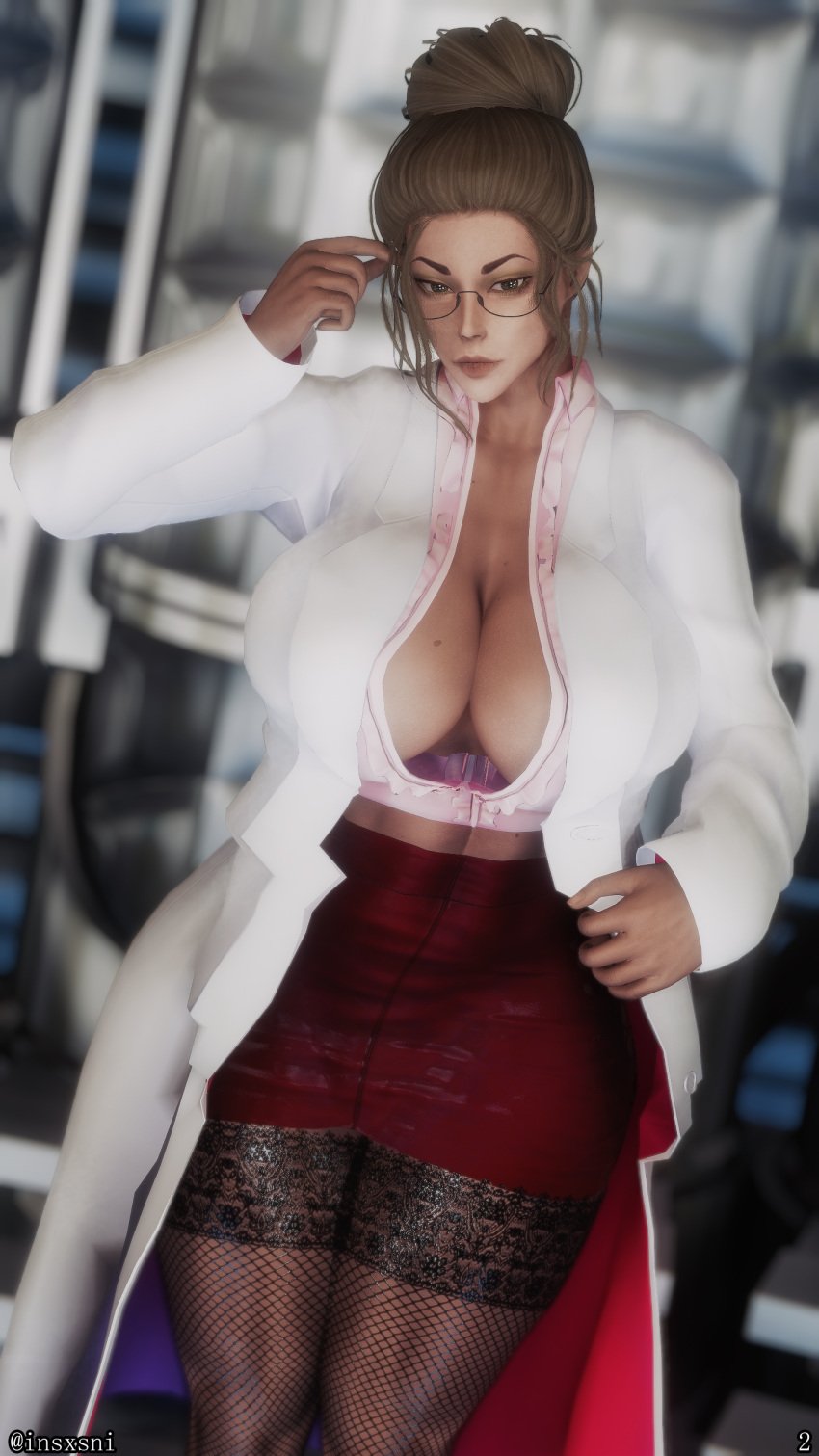 3d abs big_breasts big_penis brandy_(insxsni) dark_skin elf futanari insxsni muscular skyrim solo tagme tattoo the_elder_scrolls white_eyes white_hair