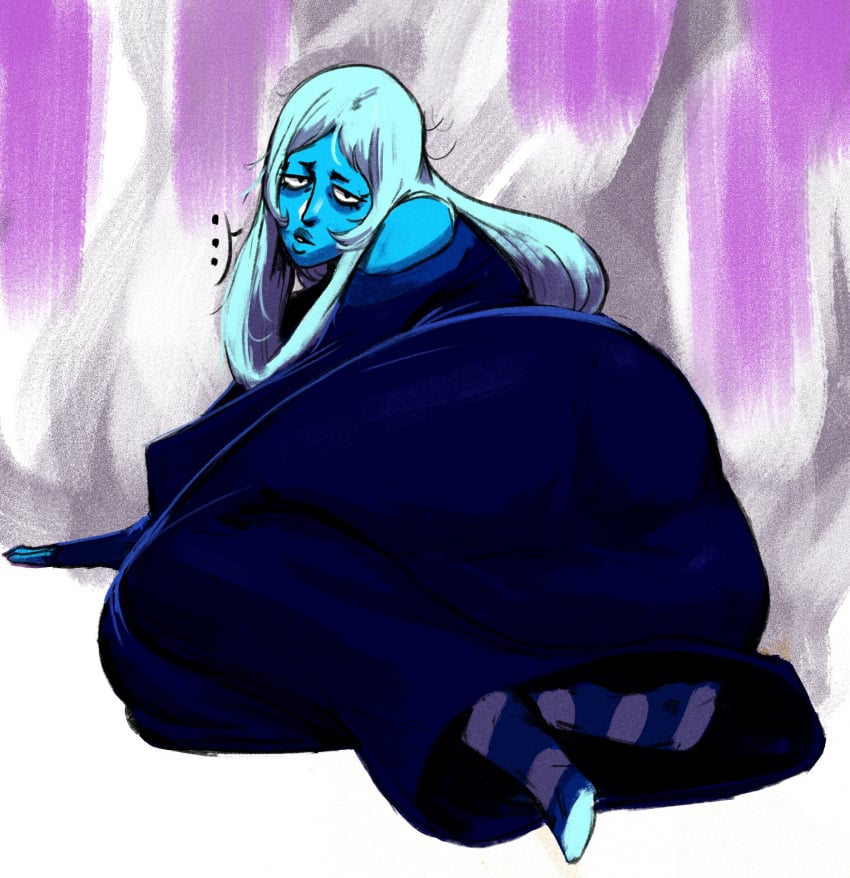 annoyed_expression big_ass big_hips blue_body blue_diamond_(steven_universe) blue_skin gem_(species) laying_on_side looking_at_viewer redblacktac steven_universe striped_socks tired white_hair