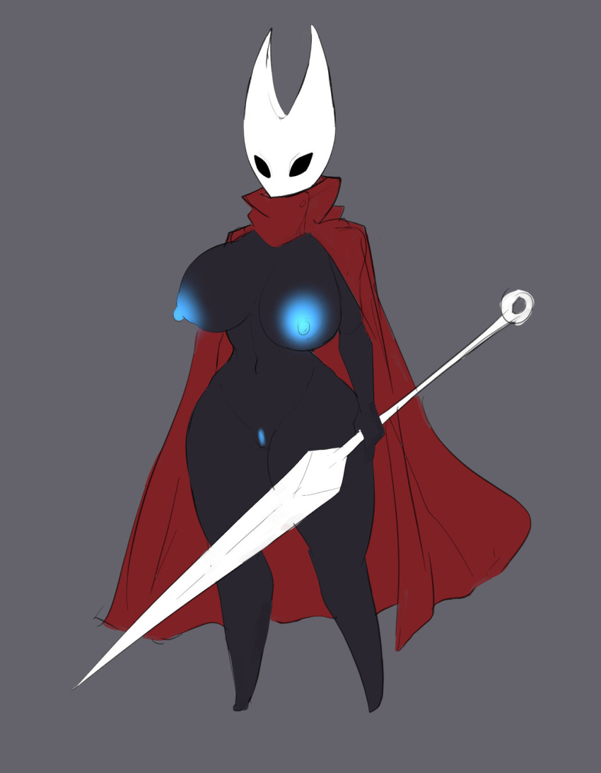 1girls big big_breasts breasts bughemoth female hollow_knight hornet_(hollow_knight) red_cape