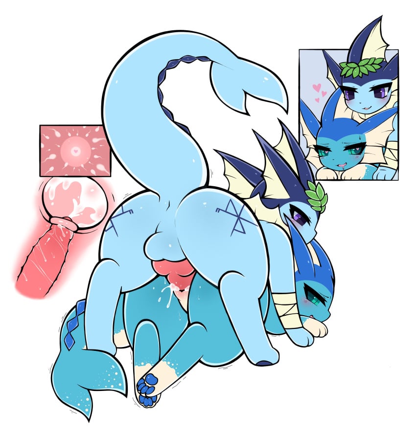 <3_eyes absurd_res ass balls blue_body blush bodily_fluids cum cum_in_pussy cum_inside doggy_style duo eeveelution ejaculation felid female feral flower flower_crown from_behind_position generation_1_pokemon genital_fluids genitals heart hex_(hexvex) hi_res impregnation internal knot koivyx looking_pleasured male male/female mammal nintendo orgasm penetration penis petrus_(petruslol) plant pokemon pokemon_(species) pussy rear_view sex shaking simple_background thick_thighs trembling vaginal_penetration vaginal_penetration vaporeon white_background