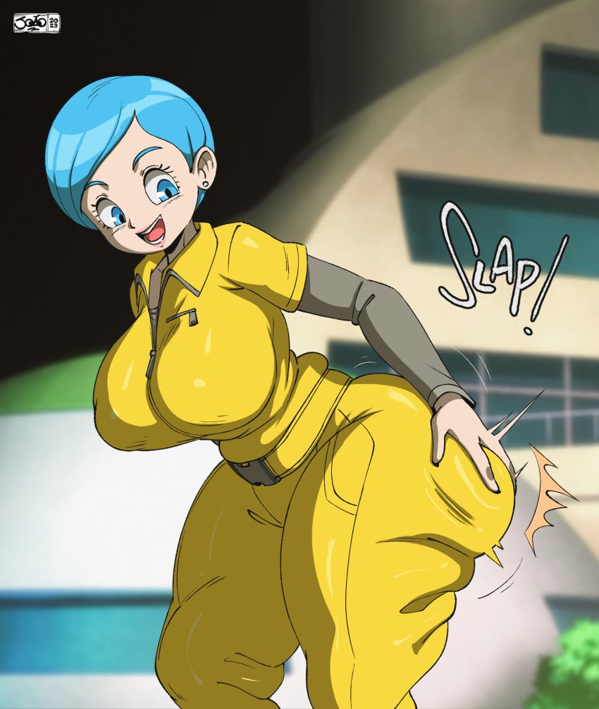 1girls ass ass_slap big_ass big_breasts big_butt blue_eyes blue_hair bottom_heavy breasts bubble_butt bulma_briefs bulma_briefs_(dragon_ball_super_superhero) clothing dragon_ball dragon_ball_super dragon_ball_super_super_hero ear_piercing fat_ass female female_only huge_ass human joaoppereiraus jumpsuit large_ass looking_at_ass looking_at_self looking_back massive_ass massive_butt milf mother piercing slapping_ass slapping_own_ass solo thick_ass thick_thighs wide_hips