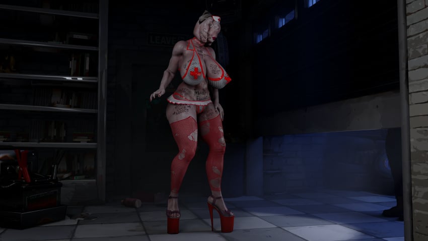 1girls 3d big_breasts bimbo body_writing bubble_butt bubble_head_nurse female_creature fishnets guidugalle huge_breasts monster monster_girl no_eyes nurse nurse_(silent_hill) pale-skinned_female platform_heels silent_hill silent_hill_2 skimpy skimpy_clothes thick_thighs torn_clothes torn_fishnets venus_body wide_hips