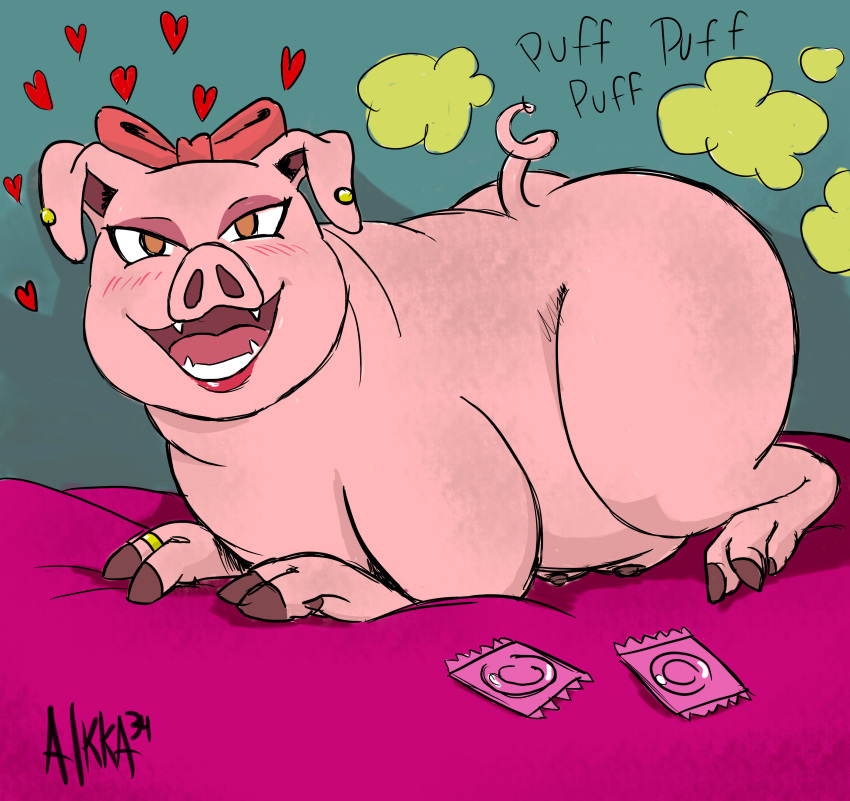 aikka34 brown_eyes expecting female feral feral_only looking_pleasured mammal pig pig_girl