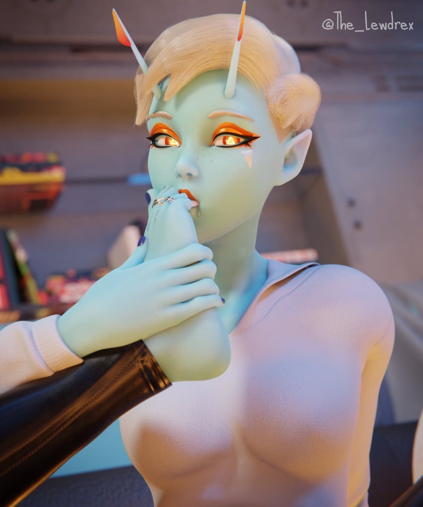 1girls 3d alien alien_girl alien_humanoid areolae barefoot blender blue-skinned_female blue_body blue_skin bottomwear breasts close-up clothed clothing detailed_background feet female female_focus female_only foot_fetish foot_lick fortnite freckles freckles_on_face glowing glowing_eyes holding_feet joey_(fortnite) leggings lewdrex looking_at_viewer nipples nude on_floor pants shirt sitting sitting_on_floor small_breasts solo solo_female solo_focus sweatshirt toe_ring topwear watermark