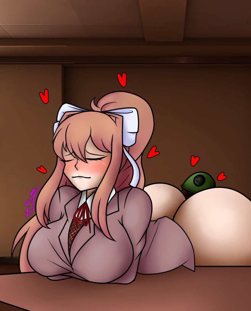 art_trade ass big_breasts bracketsguy breasts butt closed_eyes doki_doki_literature_club eyes_closed face_in_ass facesitting giantess heart hearts long_hair monika_(doki_doki_literature_club) red_heart red_hearts size_difference smothering the_jimster