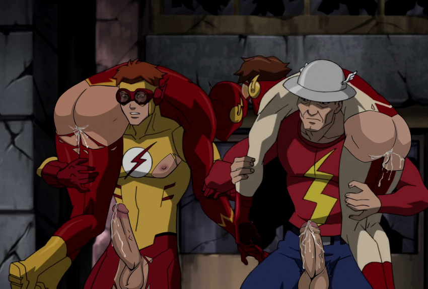 barry_allen bart_allen boner circumcised circumcision_scar cum cum_drip cum_dripping cum_in_ass cum_inside flash foreskin gay gayskeletonart impulse kid_flash nipples nsfw partially_retracted_foreskin spandex spandex_suit torn_clothes torn_clothing uncut wally_west yaoi young_justice young_justice:_invasion