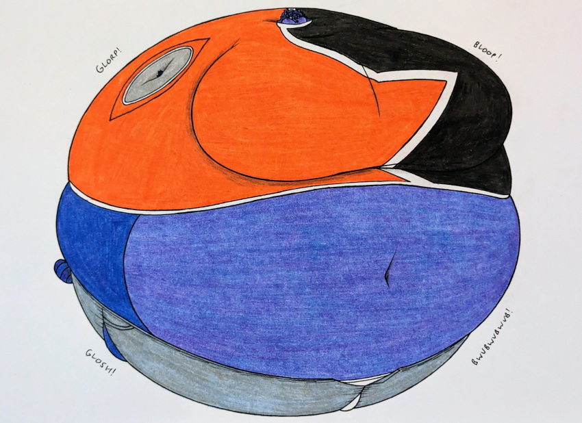 big_breasts blue_eyes blueberry_inflation breasts chewing chewing_gum female furry jeans lj_caffie long_hair orange_shirt pants raccoon shoes spherical_inflation sunken_head sunken_limbs tanuki thick_thighs trash_panda wide_hips