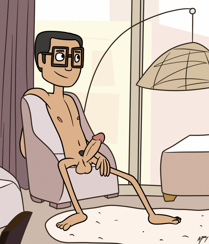 erection first_porn_of_character first_porn_of_franchise glasses looking_out_window male male_only masameer_county naked onlyboney penis sitting_on_chair tanweer toony