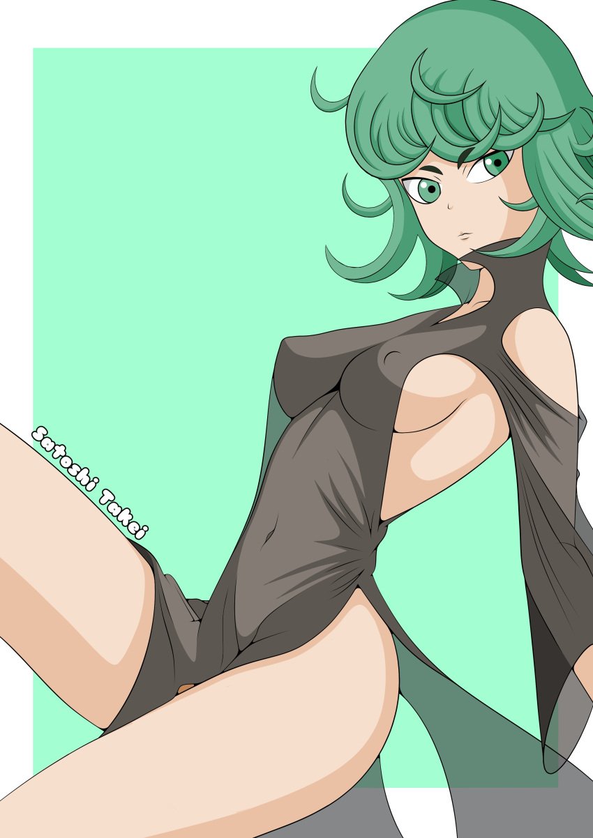 1girls big_breasts female female_focus female_only green_eyes green_hair light-skinned_female light_skin looking_at_viewer no_bra one-punch_man revealing_clothes satoshi_takei tatsumaki