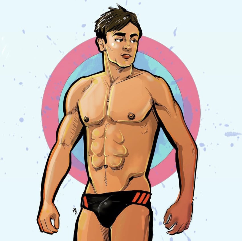 abs athlete bulge caucasian caucasian_male celebrity looking_away male male_only muscles muscular muscular_male pecs real_person shirtless_male smooth_chest smooth_skin speedo studsketch tom_daley