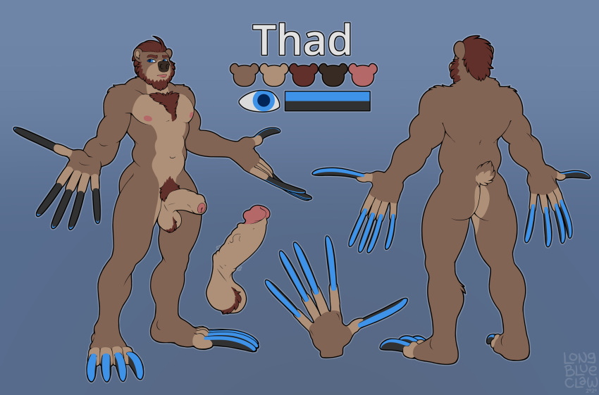 1boy 2020 anthro ball_tuft balls ballsack bear beard black_claws blue_claws blue_eyes body_fur body_hair brown_body brown_fur brown_hair chest_hair claws digital_media_(artwork) erection facial_hair fluffy_tail foreskin fully_retracted_foreskin genitals glans hi_res humanoid_genitalia humanoid_penis intact long_claws longblueclaw male male_nipples male_only male_pubic_hair mammal model_sheet muscles muscular_male nude_male partially_retracted_foreskin pecs penis pubes scrotum semi-erect simple_background smooth_penis solo standing tail testicles text tuft uncut veiny_penis