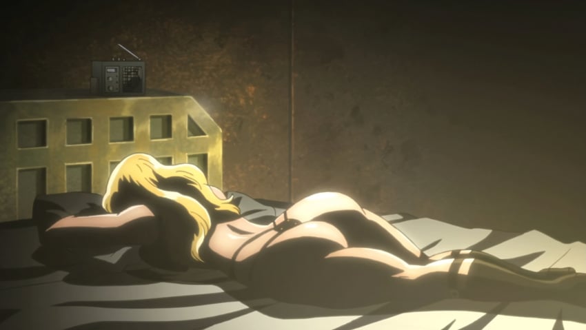 1girls accurate_art_style ass blonde_hair breasts large_ass long_hair screencap sleeping space_adventure_cobra thick_thighs thighs