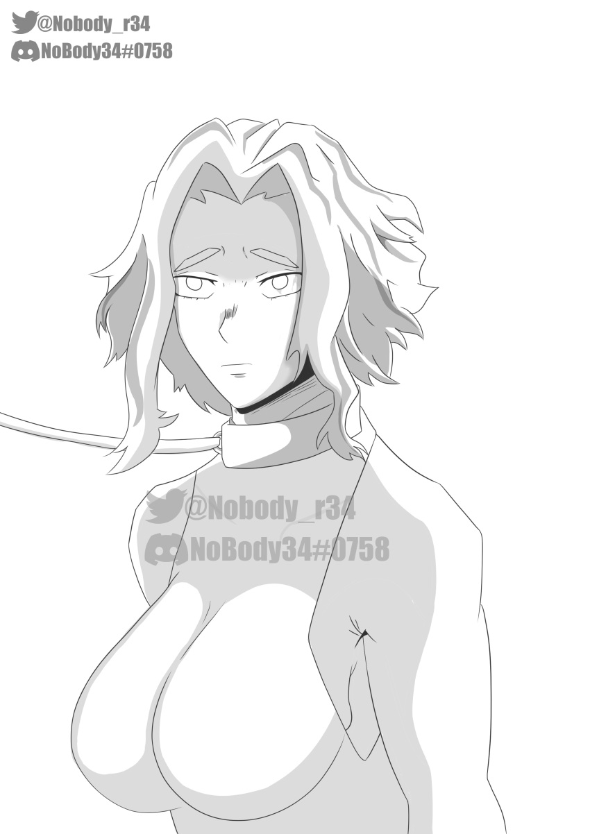 big_breasts black_and_white breasts captured chained chained_collar collar lady_nagant my_hero_academia nobody_r34 pointy_chin short_hair sideboob