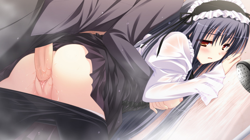 blush breasts clitoris enmaided female game_cg hello_good-bye maid male nipples pantyhose penis rindou_natsume sex shower source_request straight uncensored vaginal_penetration