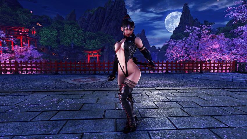 1girls alluring big_breasts boots cleavage female female_only kitsune_marks kunimitsu_ii kunoichi leather_outfit monablink namco solo tekken thighhighs