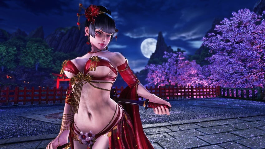 1girls 3d alluring big_breasts cleavage female harem_outfit kitsune_marks kunimitsu kunimitsu_ii kunoichi mod monablink namco tekken underboob