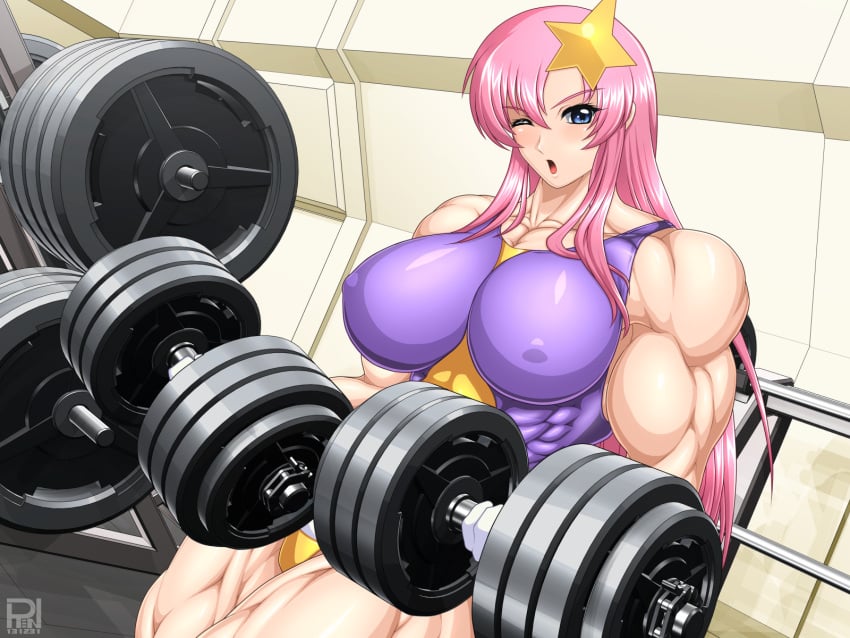 1girls abs amazon athletic_female biceps big_biceps big_breasts big_muscles bodybuilder buff busty cleavage closed_eye cute_face dumbbell exposed_breasts growth gundam gundam_seed gundam_seed_destiny gym hair_ornament leotard lifted_by_self lifting meer_campbell muscle_growth muscle_tone muscular_arms muscular_back muscular_female muscular_legs muscular_shoulders muscular_thighs nipple_bulge nipples_visible_through_clothing obliques pink_hair ren_(tainca2000) rentb seductive seductive_eyes sleeveless thick thick_legs thick_thighs thunder_thighs toned_body toned_female weightlifting weights workout