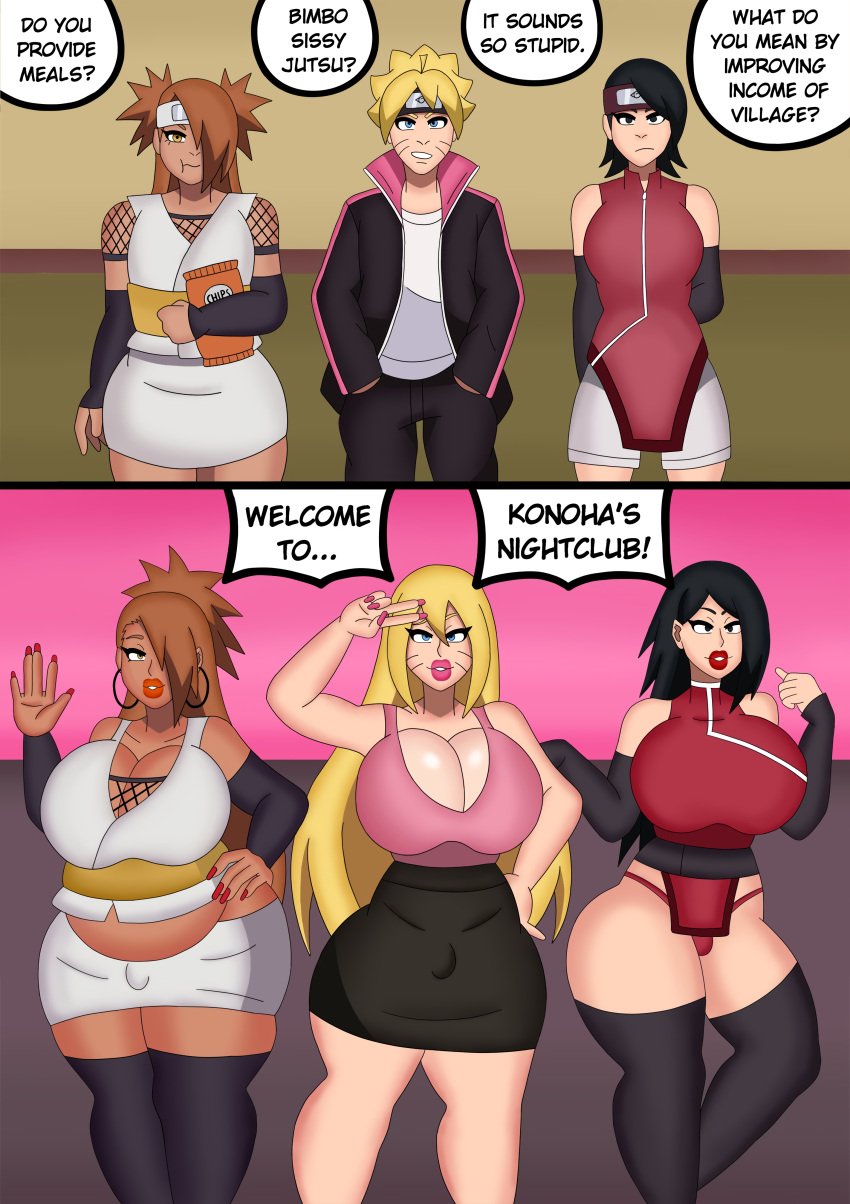 3boys akimichi_chouchou androgynous bbw big_breasts bimbo bimbofication boruko boruto:_naruto_next_generations breasts_bigger_than_head bulge busty child_bearing_hips cleavage clothed clothing crossdressing curvaceous curvy curvy_body curvy_figure dialogue dress english_text erection erection_under_clothes facial_markings femboy feminine_male feminization fishnet fishnet_shirt fishnets flat_chest forehead_protector g-string girly hair_over_one_eye headband hi_res high_resolution highres hinata-hime hourglass_figure jacket large_breasts legwear lips lipstick long_hair naruto naruto_(series) penis petite ponytail queen_hina sarada_uchiha sexy_no_jutsu short_hair shorts shounen_jump sissification sissy skimpy skimpy_clothes skimpy_dress skirt sleeveless speech_bubble spiky_hair stockings text thick_thighs thighhighs thighs thong tied_hair tomboy trap twintails uzumaki_boruto voluptuous whisker_markings whiskers wide_hips yukata