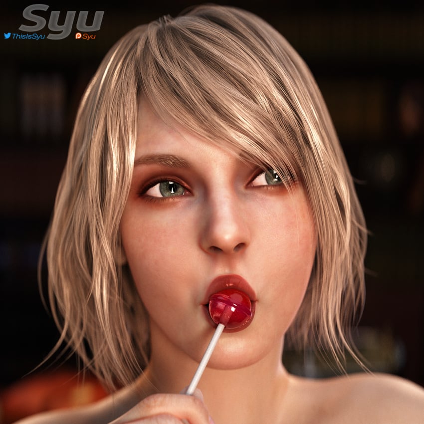 1girls 2023 3d artist_name ashley_graham ashley_graham_(ella_freya) blonde_hair blue_eyes candy capcom female human light-skinned_female light_skin lollipop lollipop_in_mouth medium_hair patreon_logo patreon_username resident_evil resident_evil_4 resident_evil_4_remake self_upload short_blonde_hair short_hair solo straight_hair sucking sucking_lollipop syu twitter_logo twitter_username