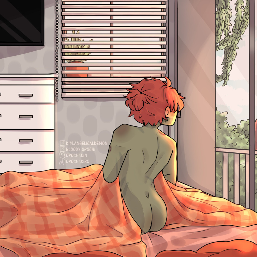 1boy ass bed bedroom bolivia_(countryhumans) countryhumans femboy male male_only red_hair short_hair vaniadraw