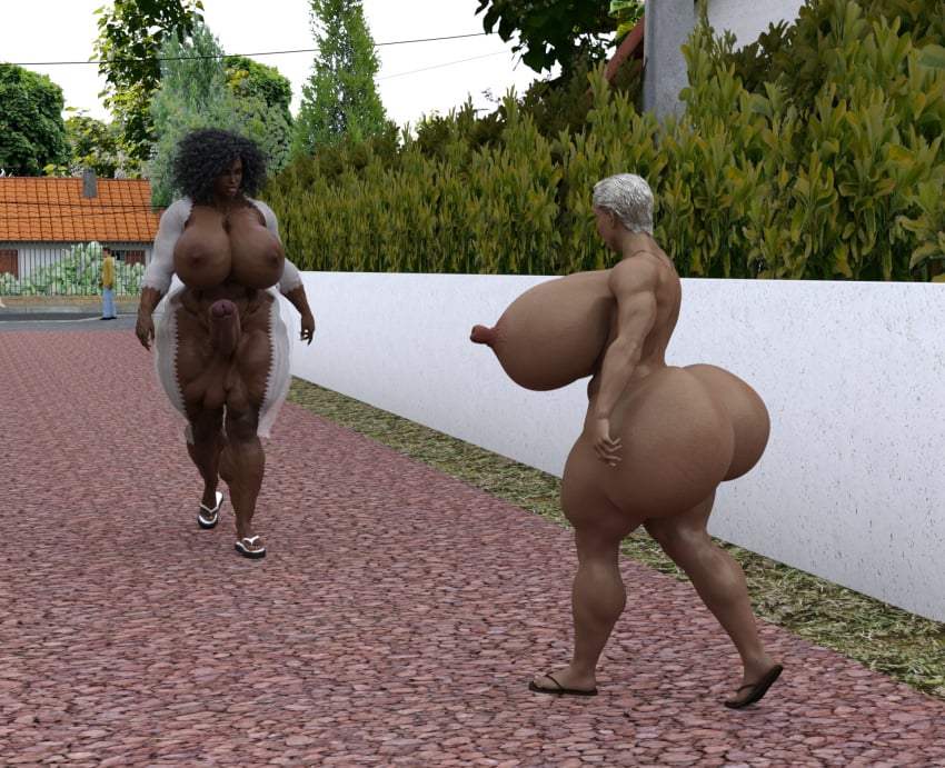 3d big_ass big_breasts bimbo clothing dark-skinned_female dark-skinned_futanari dickgirl dzcelestial3d erect_nipples escape exhibitionism futa_on_female futanari giantess gynomorph huge_breasts hyper hyper_lips hyper_muscles hyper_nipples hyper_penis intersex light lips long_nails milf muscular muscular_futanari nipples outside partially_clothed revealing_clothes short_hair street sunlight under walking wet white_hair