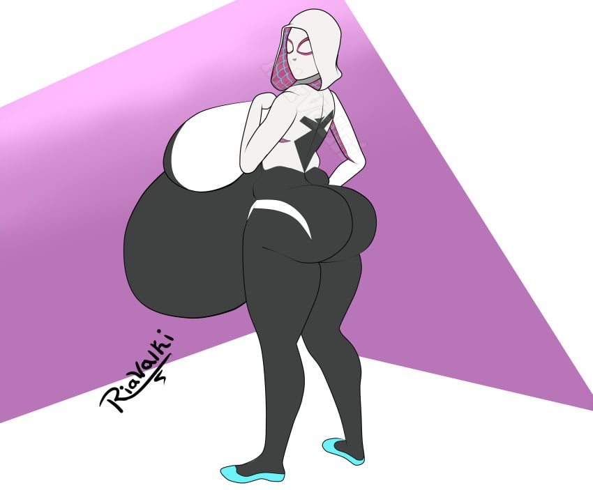 1girls ass belly big_ass big_belly big_breasts breasts female gwen_stacy huge_belly marvel pregnant riavalki spider-gwen spider-man_(series)