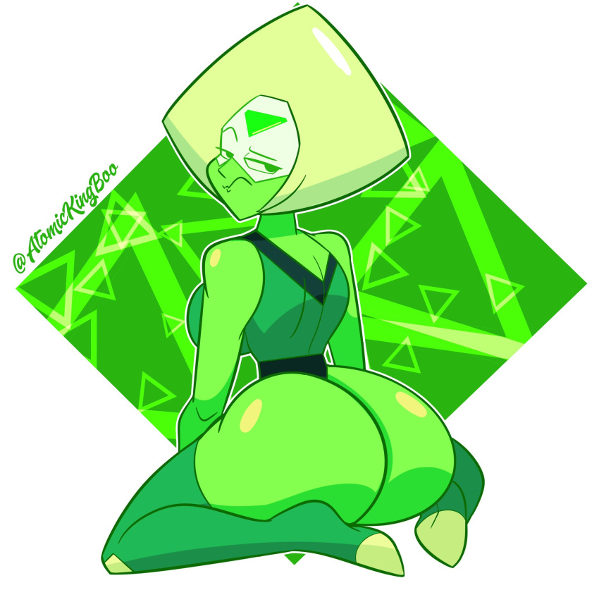 1girls ass atomickingboo breasts bubble_ass bubble_butt busty cartoon_network digital_media_(artwork) female gem_(species) green_body green_skin green_theme hi_res hips hourglass_figure humanoid legs looking_back peridot_(steven_universe) solo steven_universe thick thick_legs thick_thighs thighs voluptuous wide_hips