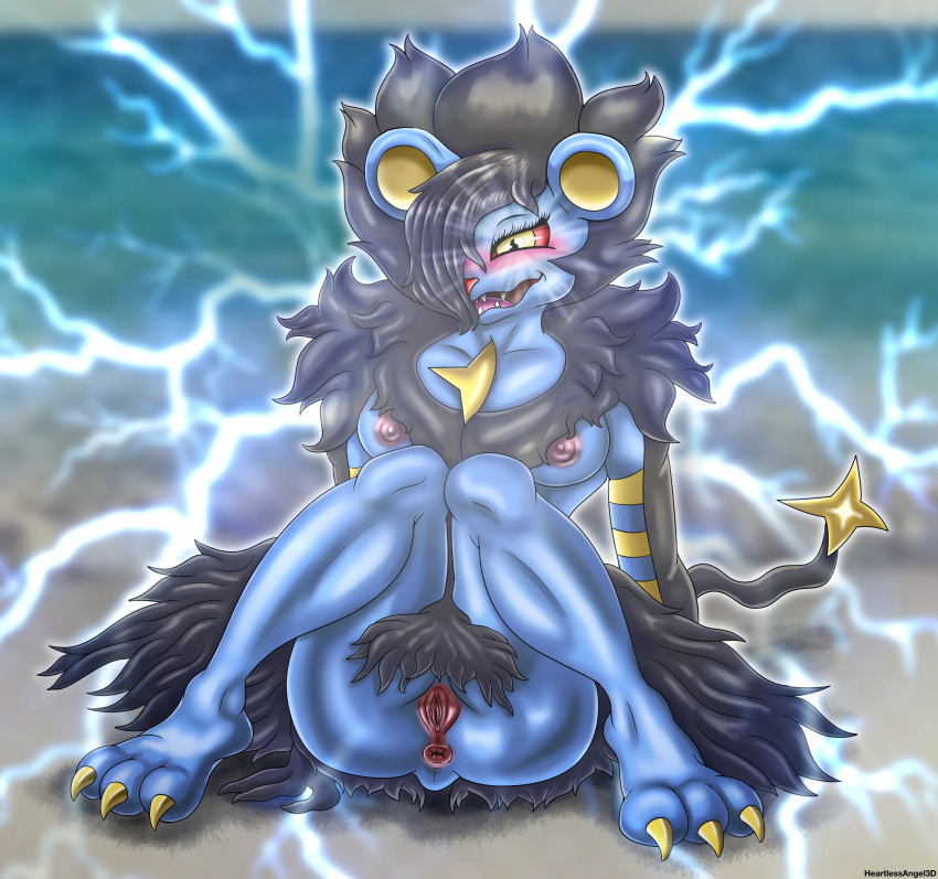 absurd_res anthro anus blush breasts chest_spike feet female furry genitals heartlessangel3d hi_res luxray nintendo nipples pok&eacute;mon_(species) pokemon pokemon_(species) pokemorph pussy solo spikes spikes_(anatomy) toes