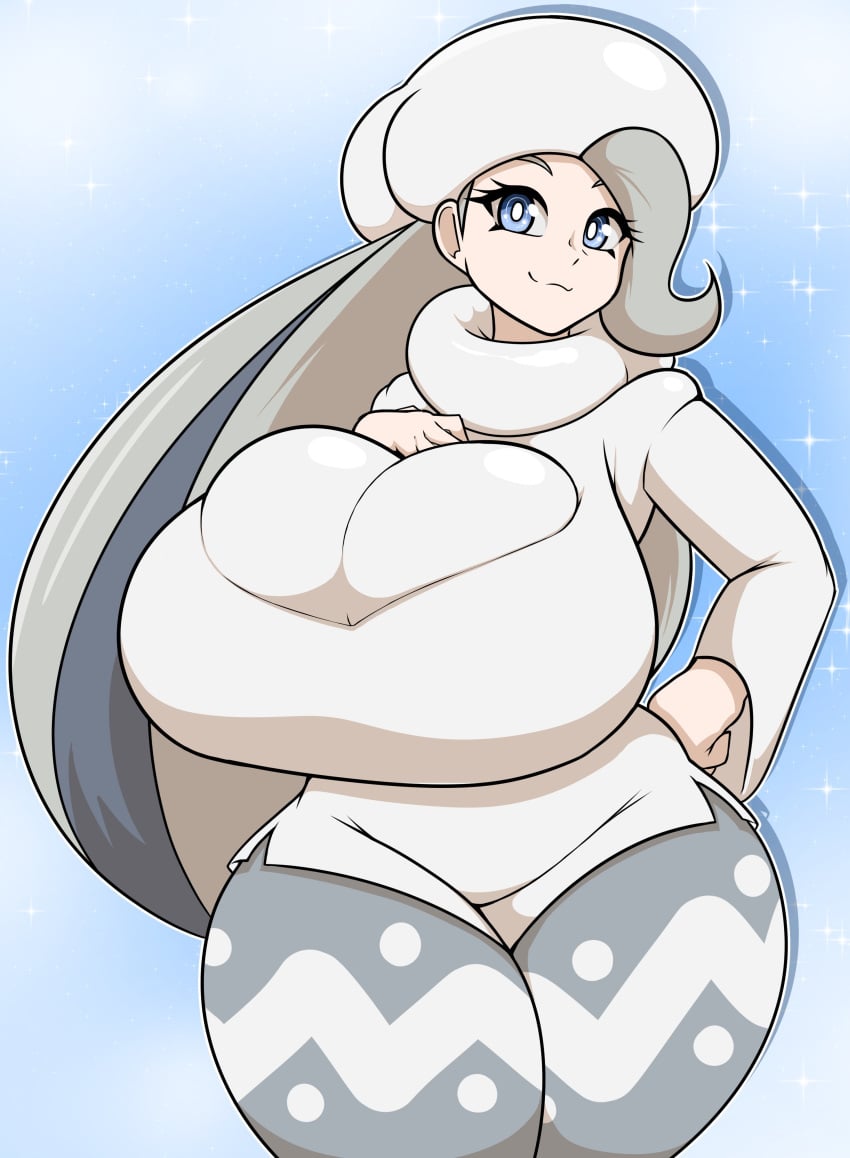 1girls alternate_version_available big_ass big_breasts blue_eyes breasts_bigger_than_head female female_only gigantic_breasts light-skinned_female light_skin mature_female melony_(pokemon) milf mother nintendo pokemon solo sweater tagme takano_(artist) thick_thighs