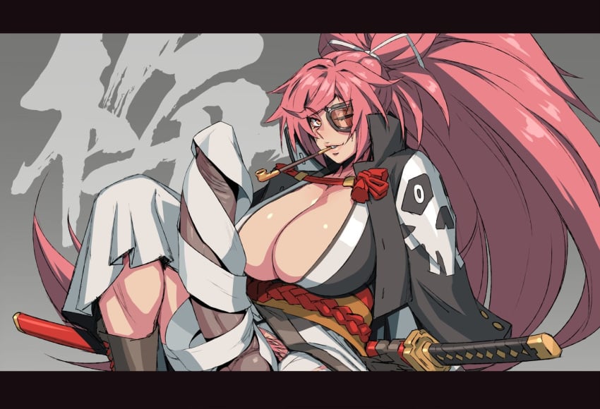 1futa baiken balls big_hair black_jacket black_kimono breasts cleavage clothed clothing erection eyepatch facial_tattoo futa_only futanari guilty_gear guilty_gear_strive huge_breasts huge_cock human jacket jacket_on_shoulders japanese_clothes kataginu katana kimono large_breasts light-skinned_futanari light_skin long_hair long_sleeves looking_at_viewer mikoyan mostly_clothed multicolored_clothes multicolored_kimono one-eyed open_clothes open_kimono penis pink_hair ponytail red_eyes samurai scar scar_across_eye sitting solo sword tattoo weapon white_kimono