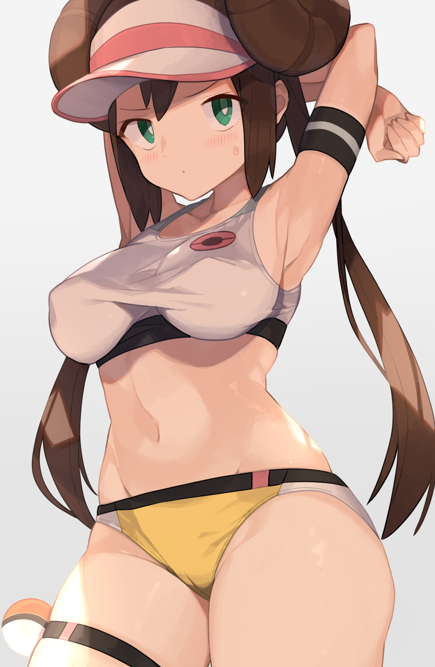 1girls 2023 :o alternate_costume armband armpits arms_behind_head bangs bare_shoulders belly belly_button big_breasts blue_eyes blush breasts brown_hair cameltoe cleft_of_venus covered_nipples creatures_(company) crop_top cute double_bun erect_nipples erect_nipples_under_clothes eye_contact female female_only game_freak gradient_background green_eyes grey_background hair_between_eyes hair_bun hat hi_res high_resolution highres hourglass_figure large_breasts long_hair looking_at_viewer midriff minishorts navel navel_line nintendo nipple_bulge nipples off_shoulder partially_visible_vulva poke_ball poke_ball_(basic) pokeball pokemon pokemon_(anime) pokemon_(game) pokemon_bw pokemon_bw2 pokemon_trainer pose posing rosa_(pokemon) short_shorts shorts sidelocks solo sports_bra sportswear spring2013 standing sweatdrop teal_eyes thick_thighs thigh_poke_ball thigh_strap thighband thighs thin_waist tight_clothing twintails v very_high_resolution very_long_hair visor_cap white_sports_bra wide_eyed wide_hips