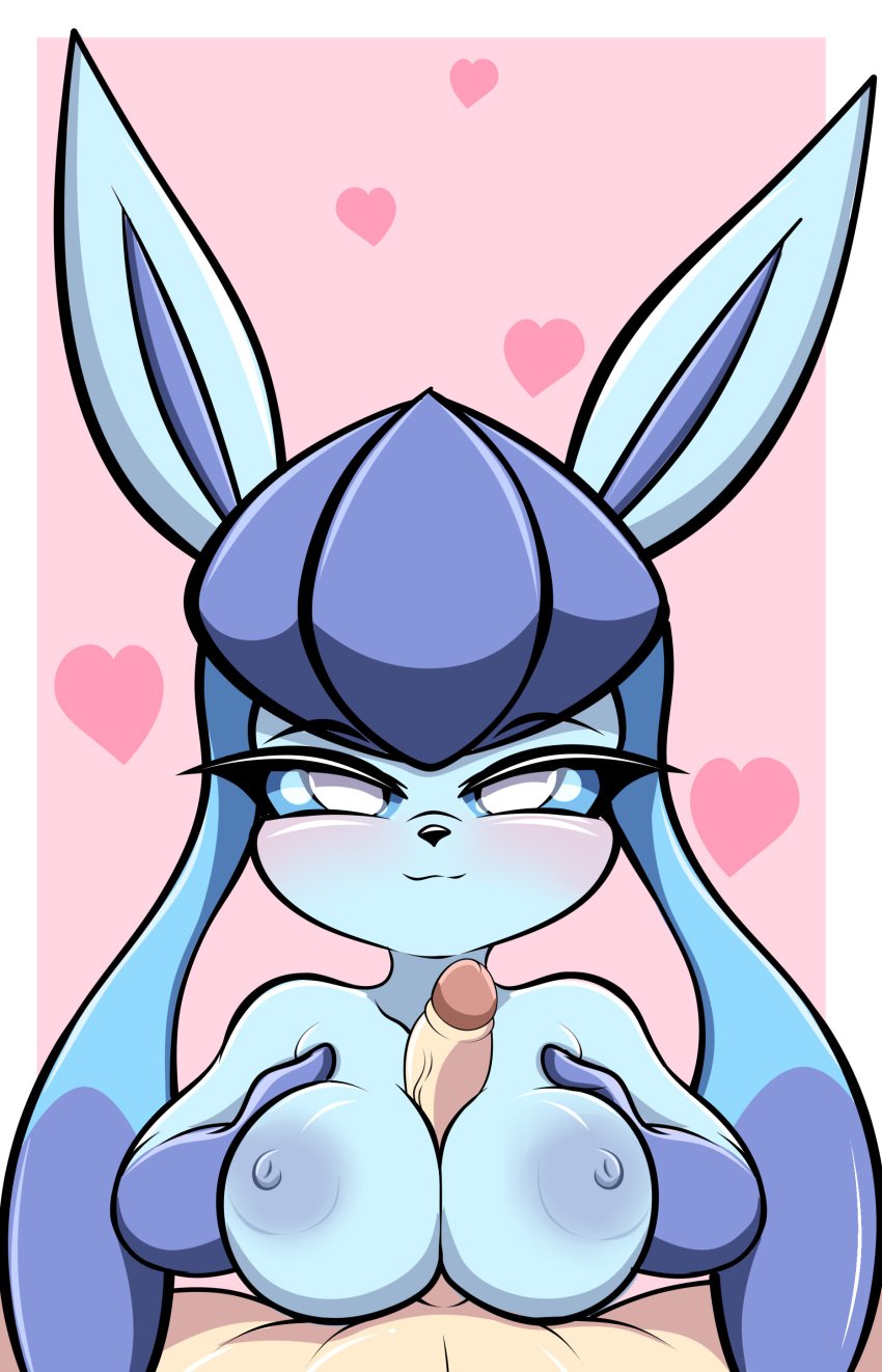 absurd_res anthro breast_play breasts duo eeveelution female generation_4_pokemon glaceon hi_res male male/female masturbation nintendo paizuri pokemon pokemon_(species) sex titjob xdragoncam